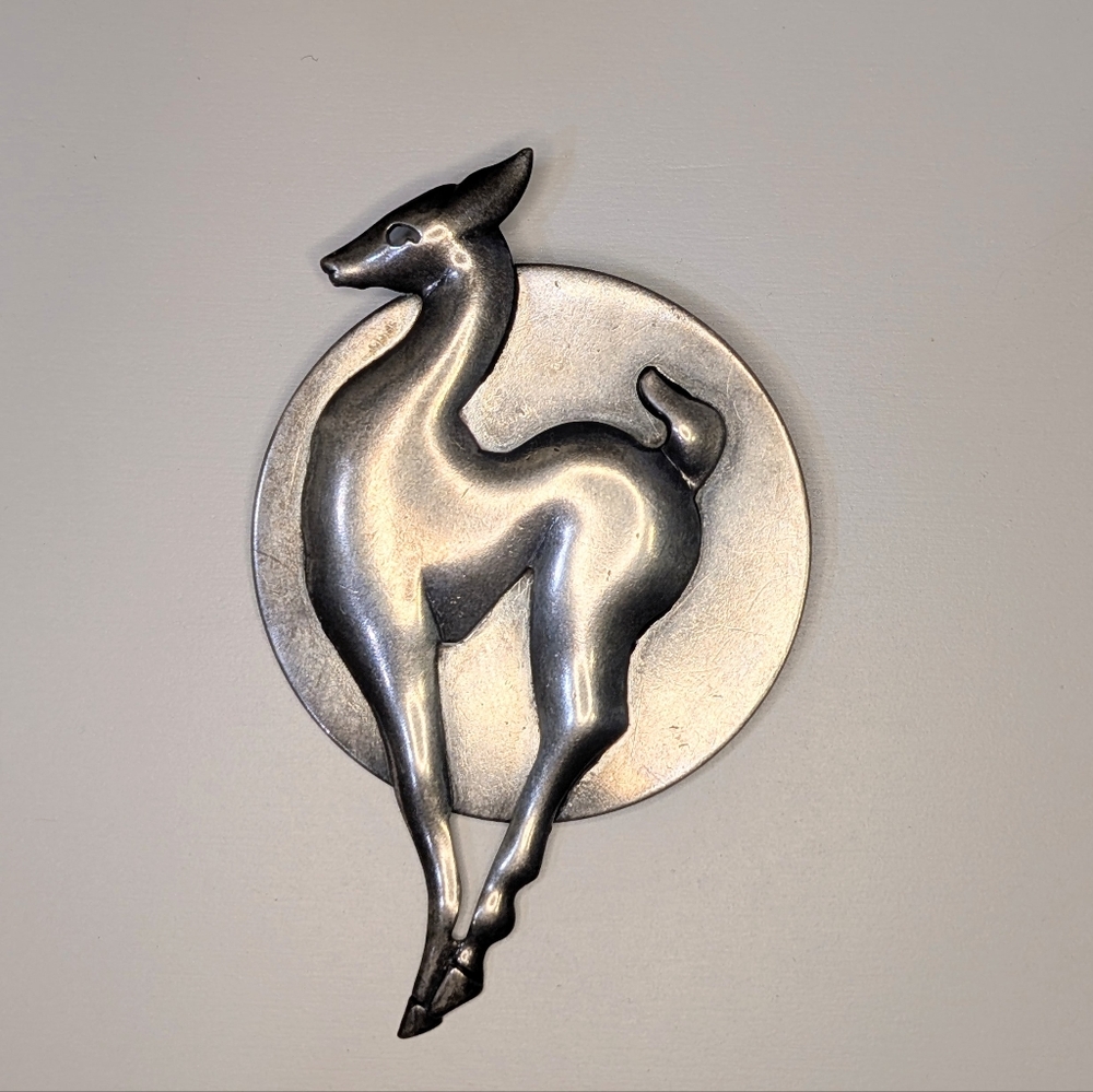 Vintage Art Deco Style Antelope Gazelle Impala Silver-Tone Brooch - Picture 2 of 6